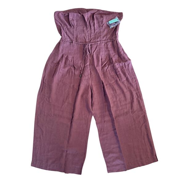 Anthropologie Linen Strapless Jumpsuit 💜 Cocoa Plum | 26W Plus NWT $198 Retail - Picture 4 of 10